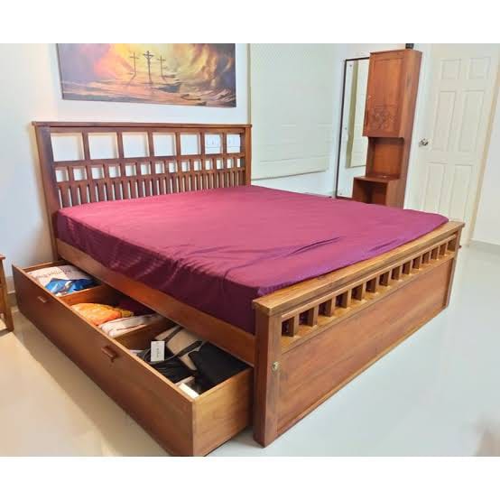 Original photograph of the lattice bed with its side drawer open